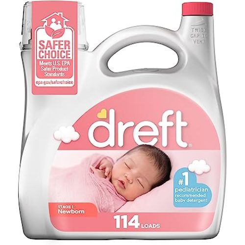 Dreft Stage 1 Newborn Baby Liquid Laundry Detergent, Gentle on Sensitive Skin, HE Compatible, 114 loads