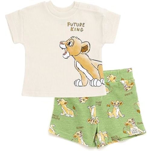 Disney Waffle Knit T-Shirt and Shorts Outfit Set Newborn to Little Kid Sizes (0-3 Months - 5)
