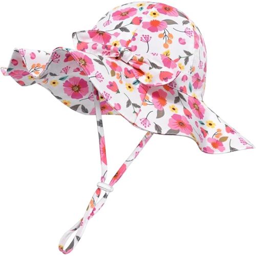 Baby Girl Sun Hat with UPF 50+ Outdoor Adjustable Beach Hat with Wide Brim Bucket Hats