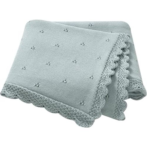 LAWKUL Organic Cotton Baby Blanket for Boys Girls, 30x40 Inch (Water Blue)