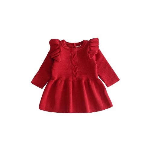 Eva Ruffle Shoulder Long Sleeve Knit Cotton Dress, 6-9M