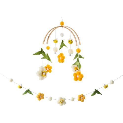 Baby Mobile for Crib Crib Nursery Mobile for Boys Girls Boho Bee Flower Nursery Decor Soothe Toy Baby Shower Set for Infant Bedroom Hanging Decoration Toy