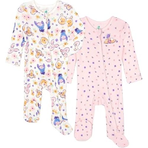 Disney Baby Girls' 2-Pack Footed Sleep N' Play Newborn to Infant