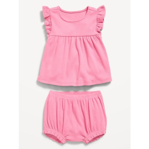 Ribbed Flutter-Sleeve Top and Shorts Set for Baby