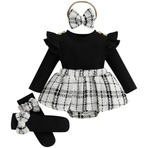 Baby Girl Fall Winter Clothes Long Sleeve Romper Dress + Socks + Headband Newborn Infant Cute Casual Outfits