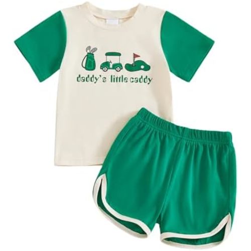 Baby Boy Golf Outfit Daddys Little Caddy T-Shirt Short Sleeve Golf Embroidery Top+Shorts Infant 2Pcs Summer Outfits