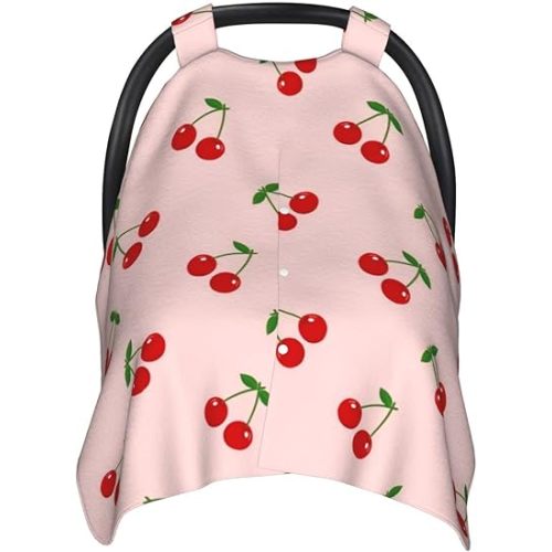 Cherry Pink Baby Car Seat Canopy Cover Multi Use Nursing Cover for Newborn Car Seat Canopy Mom Nursing Breastfeeding Covers Newborn Shower Gift