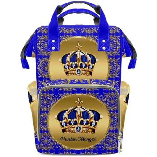 Prince Boy Glod Crown Personalized Diaper Bag Nursing Baby Bags Nappy Bag with Name Casual Travel Nappy Backpack with Thermal Pockets Customized
