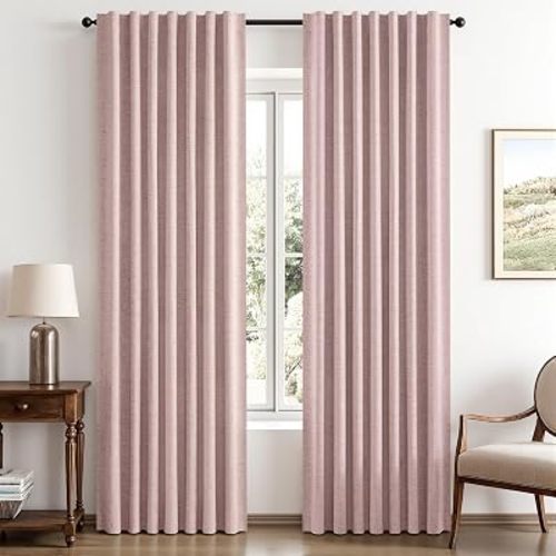 MIULEE 100% Blackout Linen Curtains for Bedroom 42 x 84 Inch Pink 2 Panels