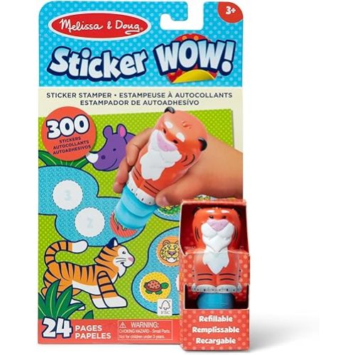 Melissa & Doug Sticker Wow!™ 24-Page Activity Pad and Sticker Stamper, 300 Stickers, Arts and Crafts Fidget Toy Collectible Character – Tiger - for Kids Ages 3+ - FSC Certified