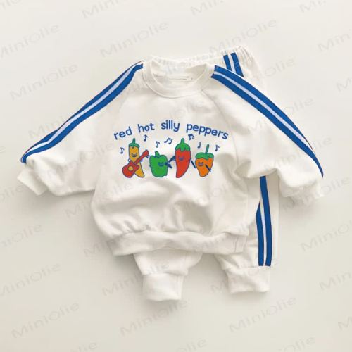 RED HOT SILLY PEPPERS Baby Toddler Blue Striped 2-piece Set