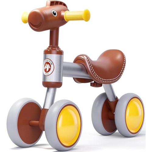 Baby Balance Bike for 1-2 Year Old Boy Girl, 4 Wheels No Pedal Toddler Bike | Unique Horse Design Baby Bike for 12-24 Months, 1+ Years Boys & Girls First Birthday Gifts