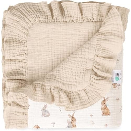 lulumoon Muslin Baby Blanket for Girls: 100% Cotton Ruffle Swaddle Blanket