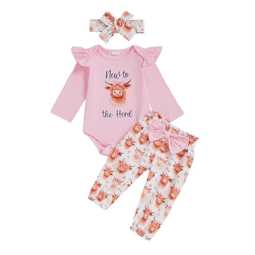 Western Baby Girl Fall Clothes Newborn Long Sleeve Letter Romper Pants Set 3Pcs Infant Cowgirl Country Outfit