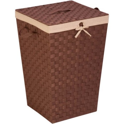 Honey Can Do Woven Strap Hamper with Liner and Lid, Java Brown