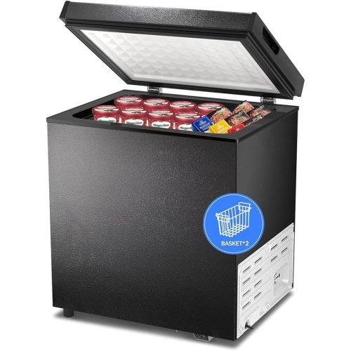 Kismile 2.0 Cubic Feet Chest Freezer with 2 Removable Basket Free Standing Top Open Door Compact Freezer with Adjustable Temperature for Home/Kitchen/Office/Bar
