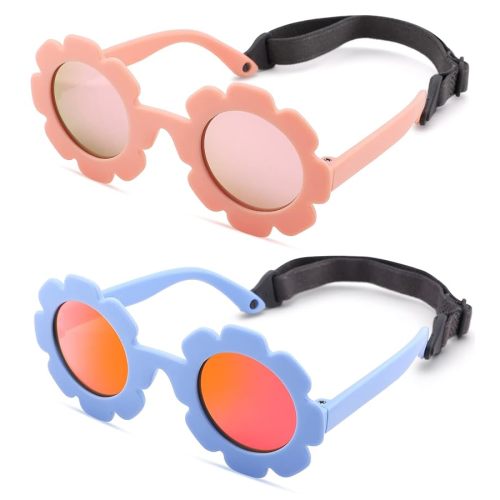 Polarized Baby Sunglasses with Strap – Flexible Flower Shaped Sunglasses for Toddler & Infant Age 0-24 Months
