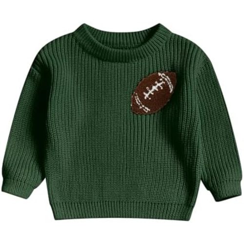 Toddler Baby Boy Girl Clothes Knit Sweater Football Embroidery Sweatshirt Long Sleeve Shirt Warm Fall Winter Outfits
