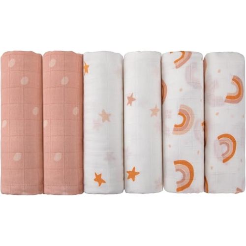 Maliton Muslin Swaddle Blankets for Newborn, 6-Pack Breathable Receiving Blanket (27" x 27") Soft Baby Blankets for Girls and Boys, Baby Burp Cloths with 3-Layer Cotton Design for Infant Wrap(Rainbow)