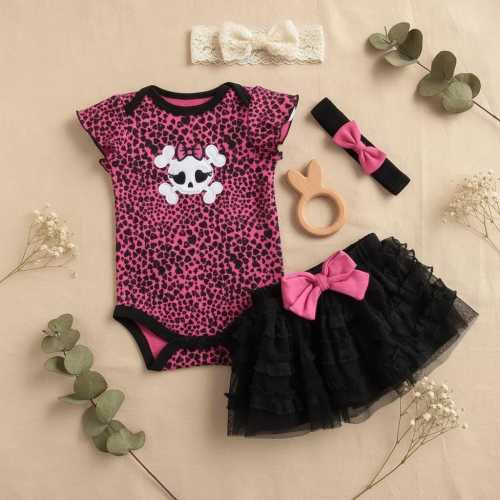 Baby Girl Skull Leopard Tutu Outfit Set with Headband