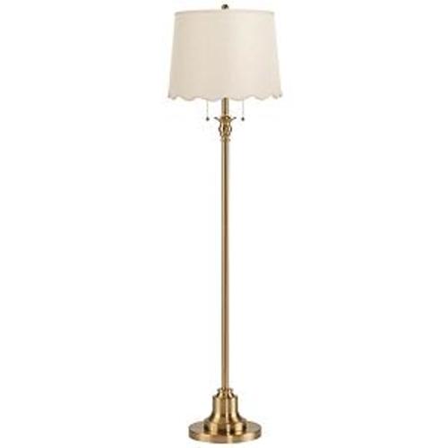 Antique Brass Contemporary Floor Lamp Cream Scallop - #3252X | Lamps Plus