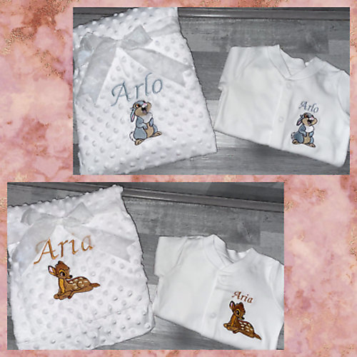 Personalised embroidered Bambi / Thumper blanket / sleep suit. Fast  post  | eBay
