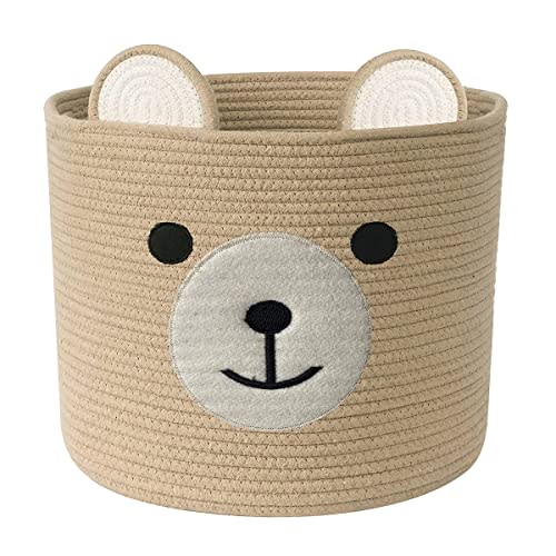 Bear Laundry Baskets Laundry Hamper Storage Baskets with Handles,Decorative Basket for Living room,Woven Storage Basket for Toys Bin Pillows Blankets Clothes (Khaki - Version 2)