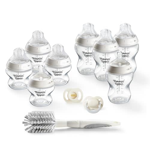 Tommee Tippee Natural Start Newborn Bottle & Pacifier Set | 11 piece Set, 5oz & 9oz Self-Sterilizing Bottles, Anti-Colic, Breast-Like Nipples, Newborn and Ultralight Pacifier, and Brush