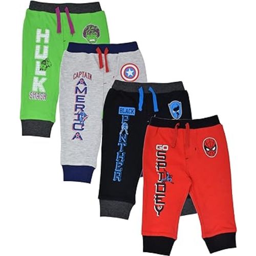 Marvel Avengers Hulk Black Panther Captain America Baby 4 Pack Jogger Pants Newborn to Big Kid