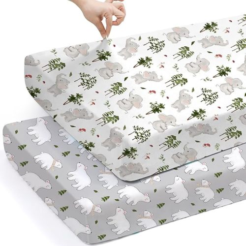 Pack n Play Sheets, BROLEX 2 Pack Mini Crib Sheets,Stretchy Portable Fitted Playard Sheet Set, Convertible Playard Mattress Cover,Ultra Soft Breathable Material,Fawn & Flora