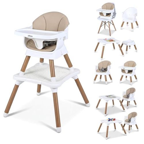INFANS Baby High Chair, 9 in 1 Convertible Highchair for Babies and Toddlers, Building Block Table Dining Booster Seat Activity Desk Kids Stool with Adjustable Removable Tray (Beige)