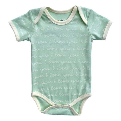 GOTS Certified Organic Cotton Short Sleeve Bodysuit - I Love You (Desert Green)