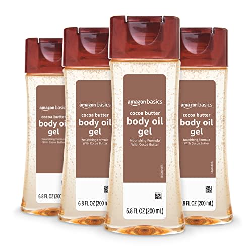 Amazon Basics Body Oil Gel with Cocoa Butter for Very Dry Skin, 6.8 Fl Oz, 4-Pack (Previously Solimo)