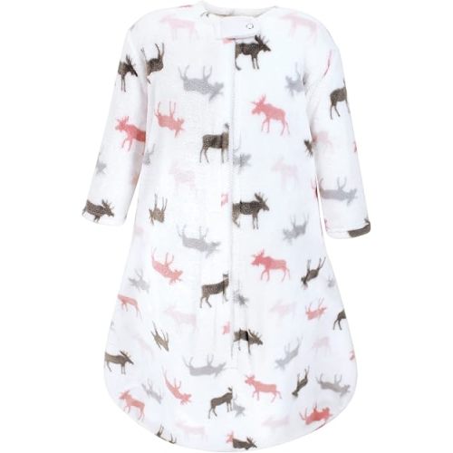 Hudson Baby Unisex Baby Plush Sleeping Bag, Sack, Blanket, Pink Moose Long Sleeve, 0-6 Months