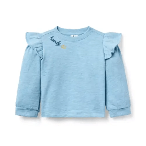 Girl Space Blue Embroidered Ruffle Shoulder Sweatshirt by Janie and Jack