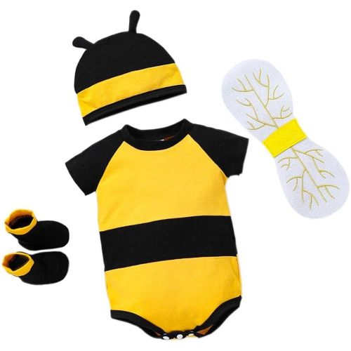 Dressy Daisy Newborn Infant Baby Honey Bee Onesie Romper Costume Bodysuit Set with Wings, Socks and Hat Size 0 to 24 Months