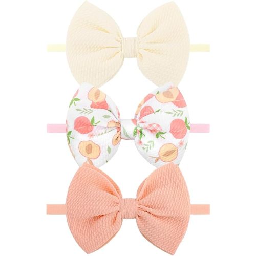 3PCS 4.5’’ Peach Baby Bow White Girls Headbands Pink Bows Newborn Hair Accessories Summer Outfits for Infant Toddler Girl Clothes