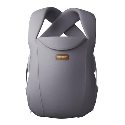 Momcozy Newborn Carrier WeeSnug- Lightweight and Cozy Comfort for 7-25 lbs | Ergonomic Cross-Back Support and Lumbar Pad, Effortless to Put On, 100% Soft Cotton, OEKO-TEX, Visual Size Scale, Gray