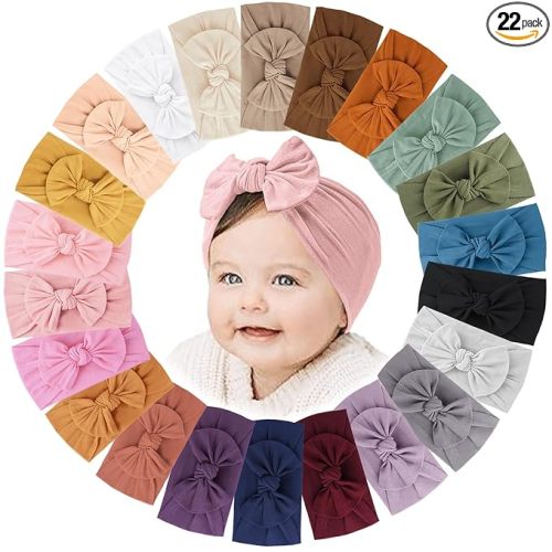 Jesries 22 PCS Baby Headbands Soft Nylon Hairbands with Bows Girls Hair Accessories for Newborn Infant Toddler Kids Handmade