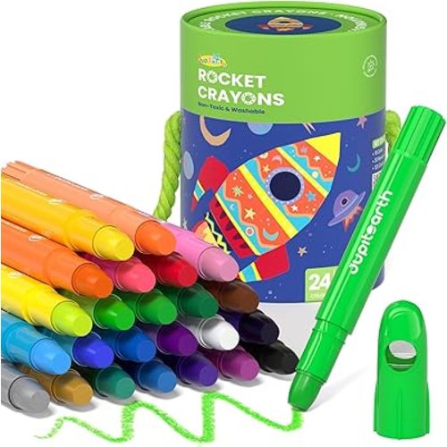 24 Colors Twist Crayons for Toddlers 1-3, Non-Toxic Washable Crayons for Ages 4-8 with Storage Bucket, Ultra-Silky and Easy to Hold Art Supplies, Ideal Christmas Gift for Boys and Girls