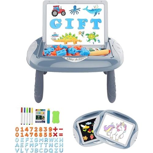 Gift for 1-2 Years Old Boy, Boy Toys with Magnetic Letters and Numbers, Portable Doodle Board Easel, Learning and Educational Toy for 1-2 Years Old Boys (Blue)