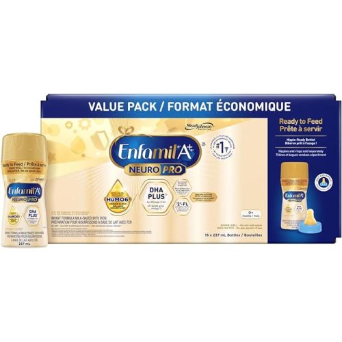 Enfamil A+ NeuroPro, Baby Formula, Ready to Feed, Nipple Ready Bottles, with Brain Building DHA and 2'FL for Immune Support, 0+ Months, 18 x 237mL