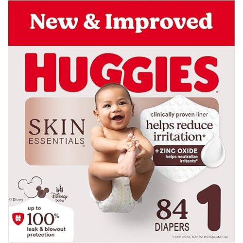 Huggies Size Newborn Diapers, Skin Essentials Baby Diapers, Size Newborn (6-9 lbs), 76 Count, Packaging May Vary