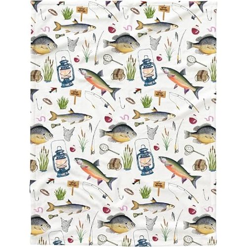 Fishing Flannel Fleece Throw Blanket, Ultra Soft Fluffy Fuzzy Blanket for Living Room Bedroom, Fishing Gifts for Dad Grandpa M 60"x50" for Teens