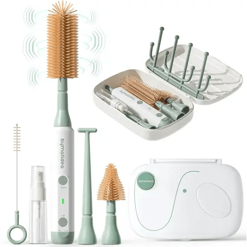 Electric Baby Bottle Brush Cleaner, 8-in-1 Travel Kit with Storage Box, Food-Grade Silicone, Waterproof, Long Battery Life, Portable Baby Bottle Cleaner Brush Set, Ideal Gift for Parents & Babies