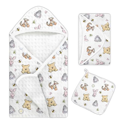 Guawubiang 1PCS Classic Winnie Hooded Baby Towels, The Pooh Toddler Towels, Baby Bath Towel for Newborns, Soft & Absorbent, with 1 Toddler Face Towel 32 * 32IN