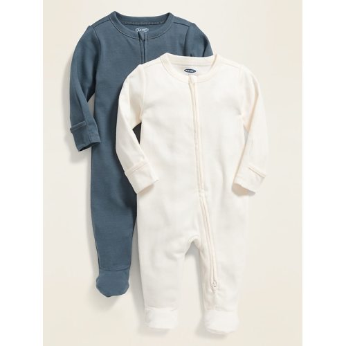 Unisex Footed One-Piece 2-Pack for Baby in Deep Blue/Cream