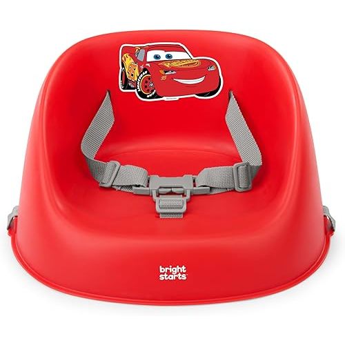 Bright Starts Disney Cars My Spot Easy-Clean Baby Booster Feeding Chair, 3-Point Harness, Washable Removable Straps, Red