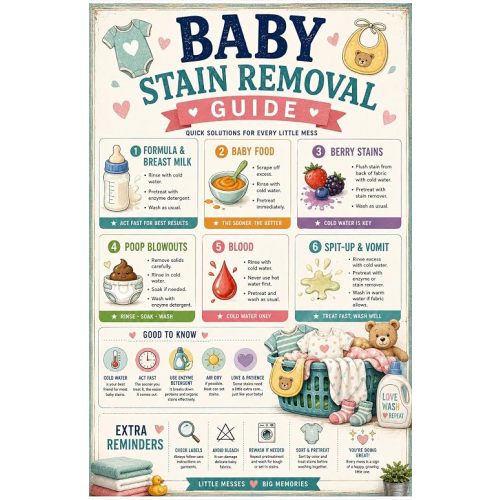 Baby Laundry & Stain Removal Guide, 11x17 Laminated Poster, Unframed