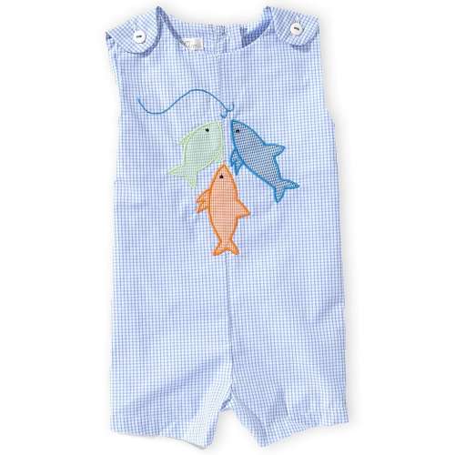 Petit Ami Baby Boys Sleeveless Gigham Fishing Applique Jon Jon Shortall